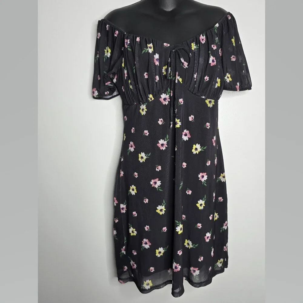 Y2K Vintage Womens Juniors XL 15-17 Dress Sheer Floral Black Fairy No Boundaries